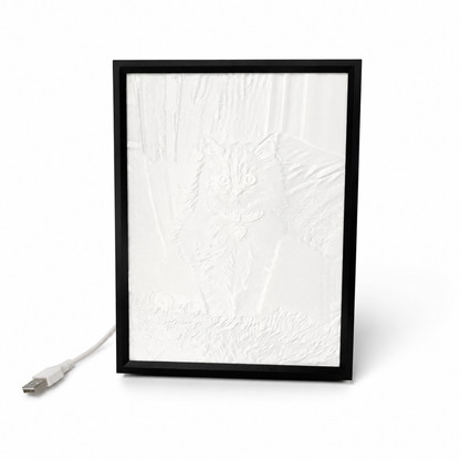 USB plug-in custom pet cat lithophane portrait with soft white relief design