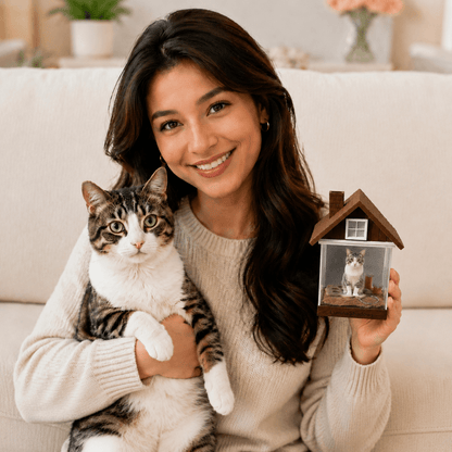 LuminaShadows personalized pet hologram portrait display on a mantle, a heartfelt and decorative home centerpiece