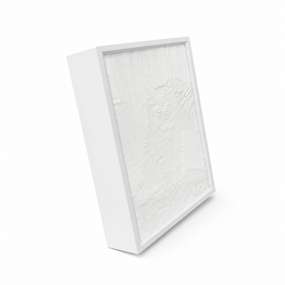 White relief custom pet lithophane portrait in a slim white frame