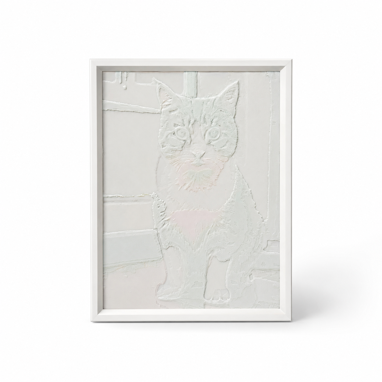 Unlit custom pet lithophane artwork showing soft white relief details