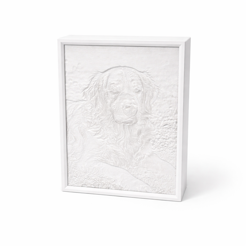 Clean slim-frame design for a custom glowing pet portrait